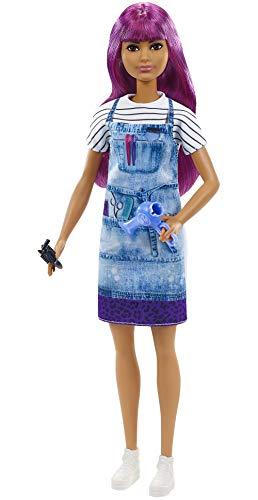 Barbie Salon Stylist Doll (12-In/30.40-cm) with Purple Hair, Tie-Dye Smock, Striped Tee, Blow Dryer & Comb Accessories, Great Gift for Ages 3 Years Old & Up - sctoyswholesale