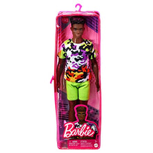 Load image into Gallery viewer, Barbie Ken Fashionistas Doll, Broad, Black Curly Hair, Multi-Colored Camo Print Shirt, Neon Green Shorts, Silvery Sneakers - sctoyswholesale
