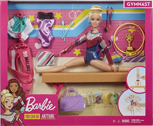 Barbie Gymnastics Playset: Barbie Doll with Twirling Feature, Balance Beam, 15+ Accessories - sctoyswholesale