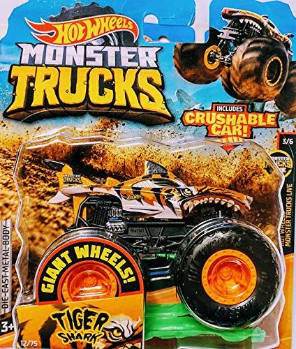 Hot Wheels Monster Jam Tiger Shark Includes Crushable Car 12/75 Monster Trucks Live 3/6 - sctoyswholesale